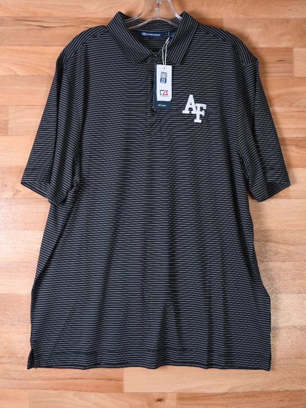 Cutter & Buck Polo Shirt Men's Large Black/White Stripe-DryTec